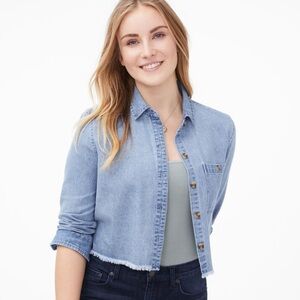 Aeropostale Long Sleeve Cropped Denim Shirt